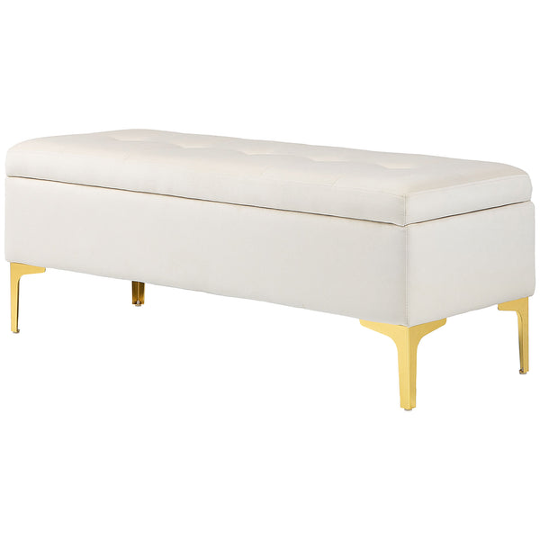 Sitzbank Samtoptik mit Stauraum 120x44x44.5cm Beige