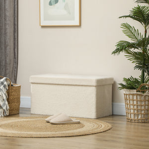 Sitzbank Samtoptik mit Stauraum faltbar 76x38x38cm Cremeweiss