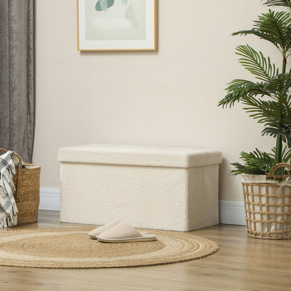 Sitzbank Samtoptik mit Stauraum faltbar 76x38x38cm Cremeweiss