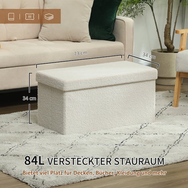 Sitzbank Samtoptik mit Stauraum faltbar 76x38x38cm Cremeweiss