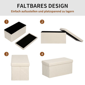 Sitzbank Samtoptik mit Stauraum faltbar 76x38x38cm Cremeweiss