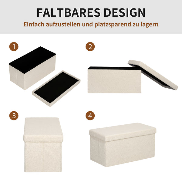 Sitzbank Samtoptik mit Stauraum faltbar 76x38x38cm Cremeweiss