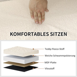 Sitzbank Samtoptik mit Stauraum faltbar 76x38x38cm Cremeweiss