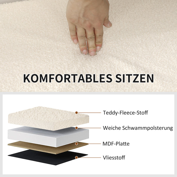 Sitzbank Samtoptik mit Stauraum faltbar 76x38x38cm Cremeweiss