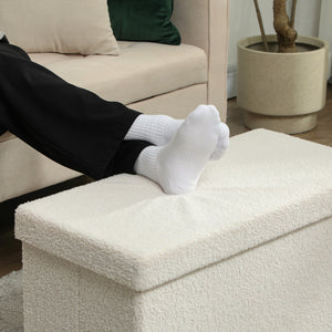 Sitzbank Samtoptik mit Stauraum faltbar 76x38x38cm Cremeweiss