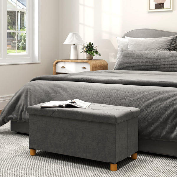 Sitzbank Samtoptik mit Stauraum faltbar 76x38x38cm Grau