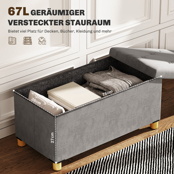Sitzbank Samtoptik mit Stauraum faltbar 76x38x38cm Grau