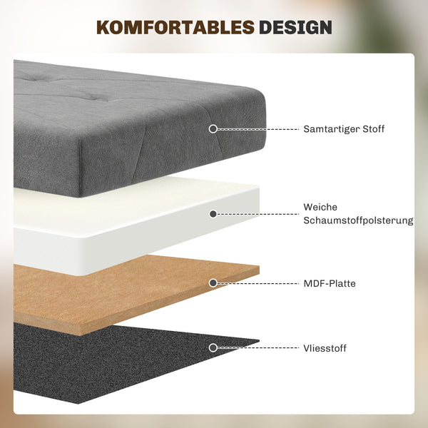 Sitzbank Samtoptik mit Stauraum faltbar 76x38x38cm Grau