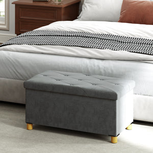 Sitzbank Samtoptik mit Stauraum faltbar 76x38x38cm Grau