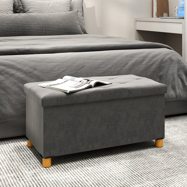 Sitzbank Samtoptik mit Stauraum faltbar 76x38x38cm Grau