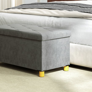 Sitzbank Samtoptik mit Stauraum faltbar 76x38x38cm Grau