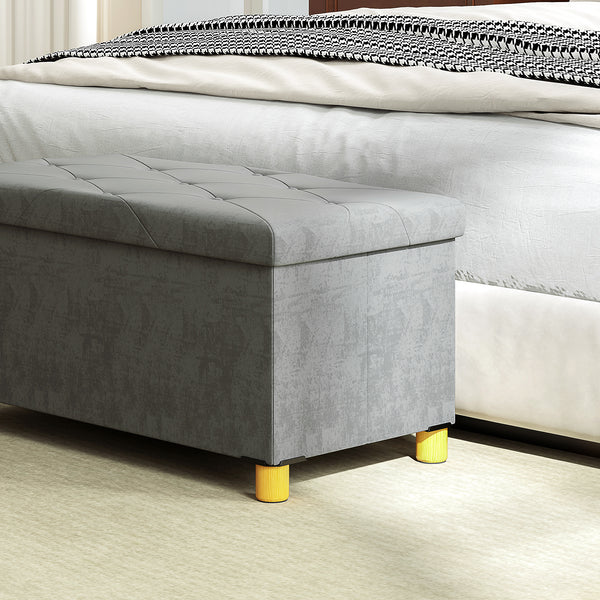 Sitzbank Samtoptik mit Stauraum faltbar 76x38x38cm Grau