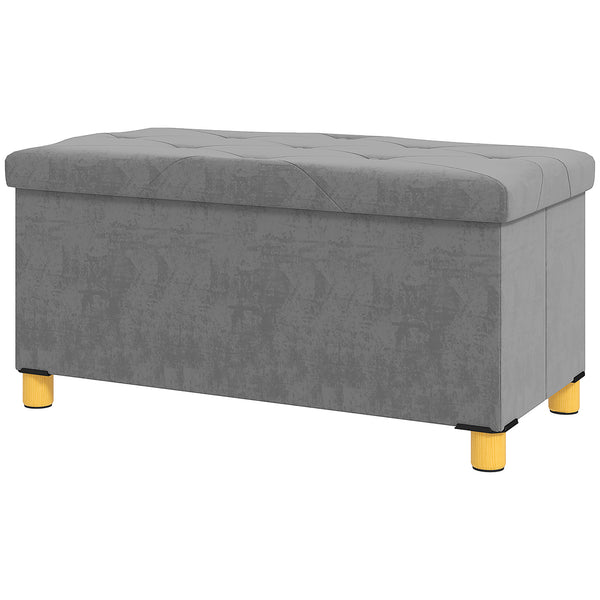 Sitzbank Samtoptik mit Stauraum faltbar 76x38x38cm Grau