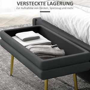 Sitzbank Samtoptik mit Stauraum 79.5x37.5x43cm Grau