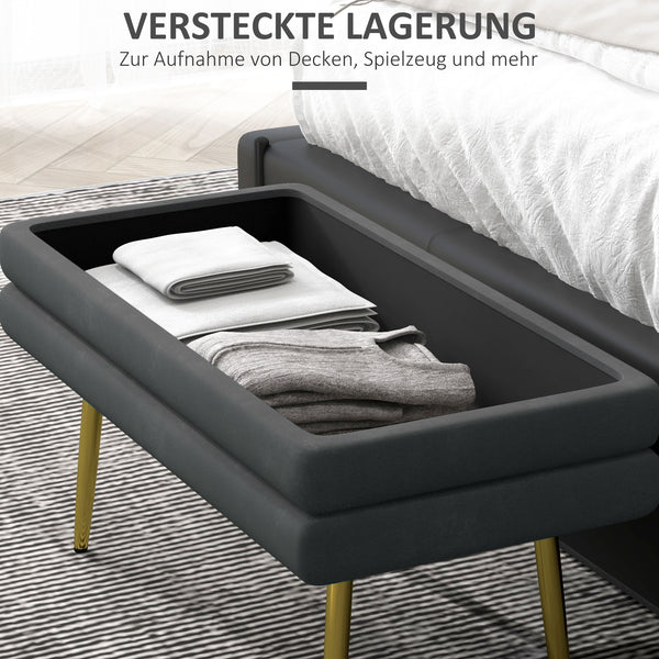 Sitzbank Samtoptik mit Stauraum 79.5x37.5x43cm Grau