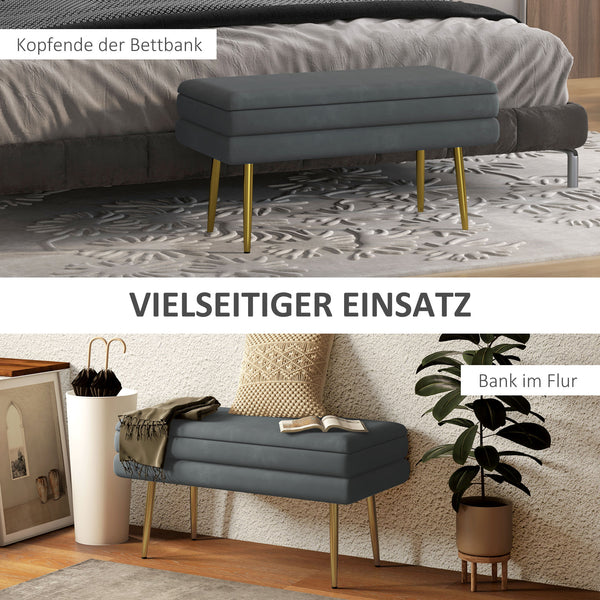 Sitzbank Samtoptik mit Stauraum 79.5x37.5x43cm Grau