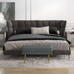 Sitzbank Samtoptik mit Stauraum 79.5x37.5x43cm Grau