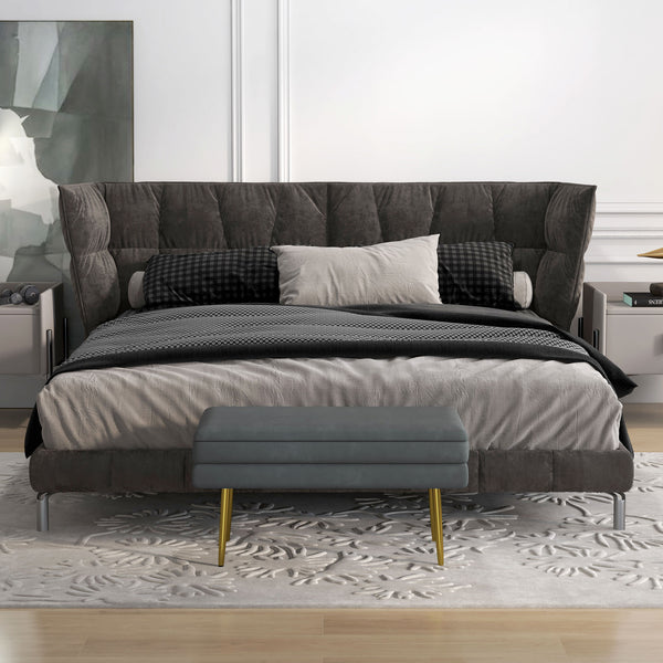 Sitzbank Samtoptik mit Stauraum 79.5x37.5x43cm Grau