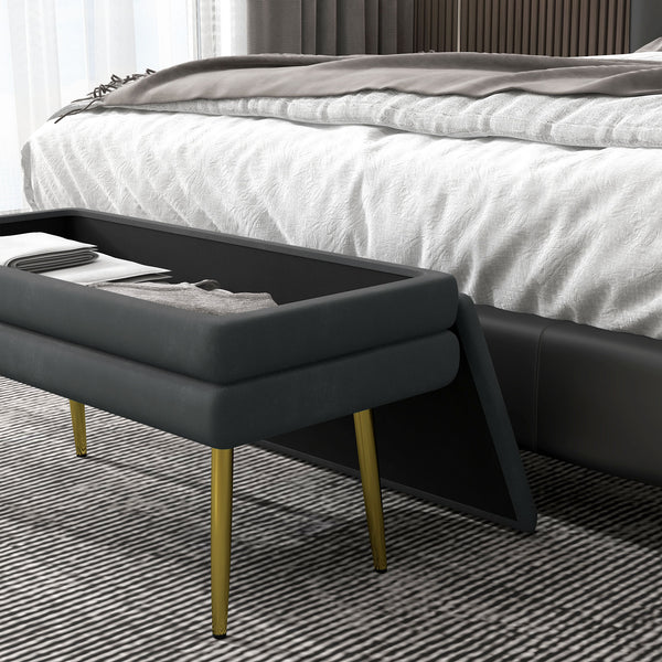 Sitzbank Samtoptik mit Stauraum 79.5x37.5x43cm Grau