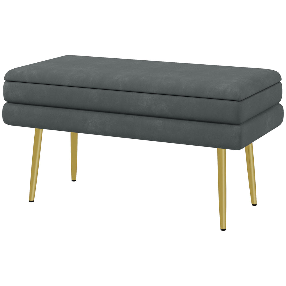 Panca effetto velluto con vano contenitore, 79,5x37,5x43 cm, grigio