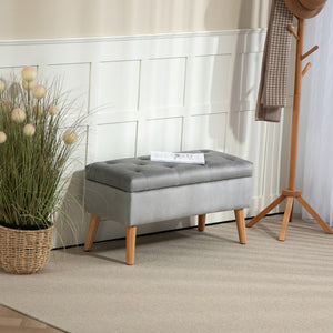 Sitzbank Samtoptik mit Stauraum Gummiholz 102x35x43cm Grau