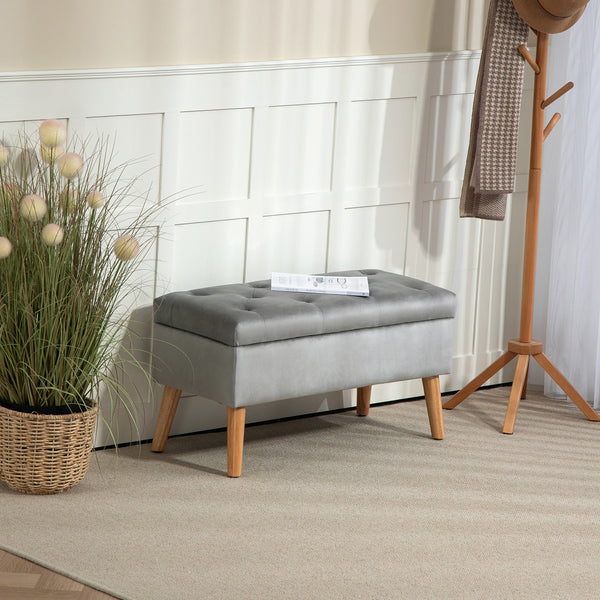 Sitzbank Samtoptik mit Stauraum Gummiholz 102x35x43cm Grau