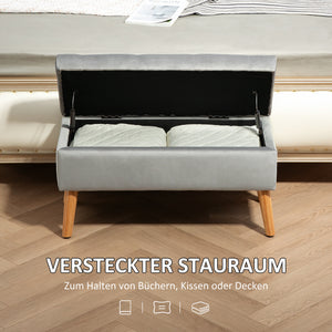 Sitzbank Samtoptik mit Stauraum Gummiholz 102x35x43cm Grau