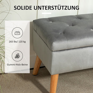 Sitzbank Samtoptik mit Stauraum Gummiholz 102x35x43cm Grau