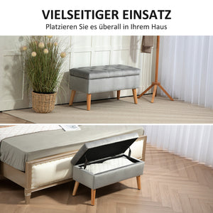 Sitzbank Samtoptik mit Stauraum Gummiholz 102x35x43cm Grau