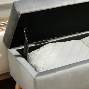 Sitzbank Samtoptik mit Stauraum Gummiholz 102x35x43cm Grau