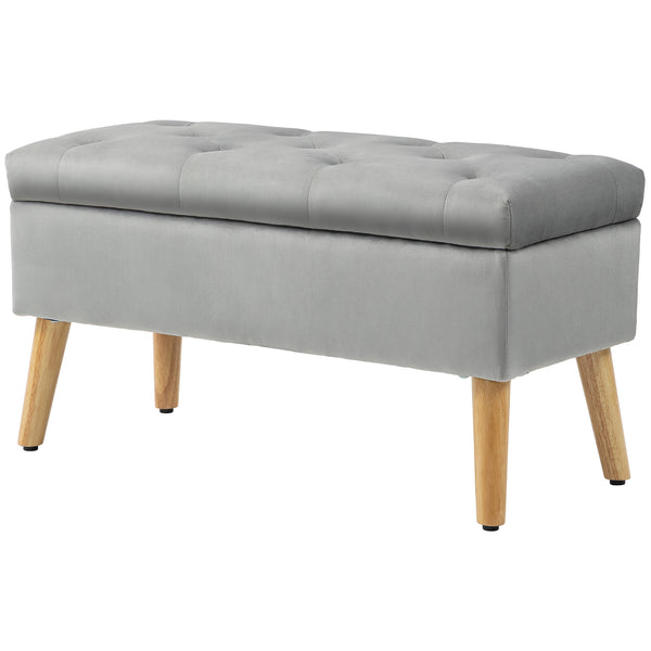 Sitzbank Samtoptik mit Stauraum Gummiholz 102x35x43cm Grau