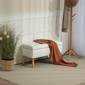Sitzbank Samtoptik mit Stauraum Gummiholz 102x35x43cm Weiss