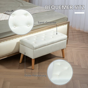 Sitzbank Samtoptik mit Stauraum Gummiholz 102x35x43cm Weiss