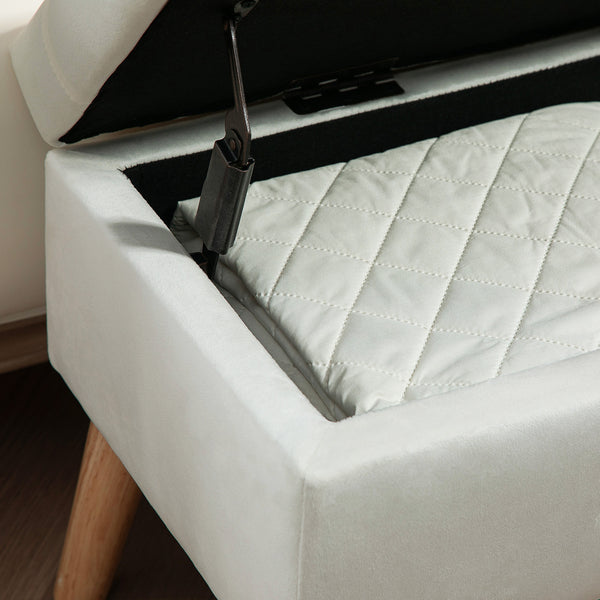 Sitzbank Samtoptik mit Stauraum Gummiholz 102x35x43cm Weiss