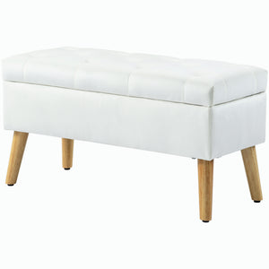 Sitzbank Samtoptik mit Stauraum Gummiholz 102x35x43cm Weiss