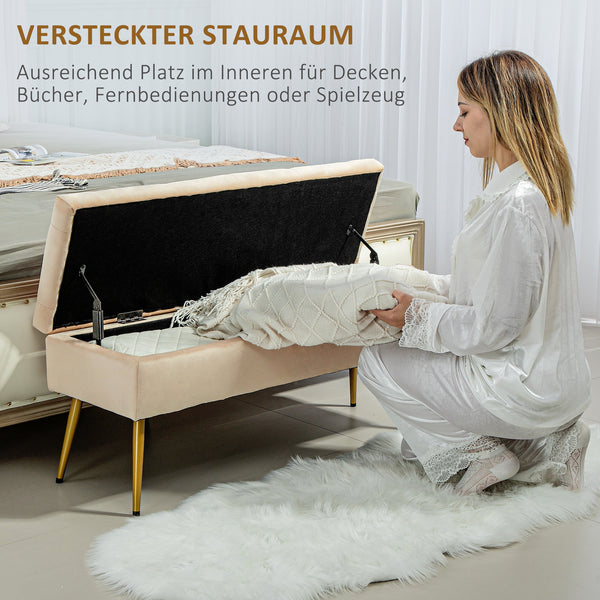 Sitzbank Samtoptik mit Stauraum Metallrahmen 102x35x43cm Beige