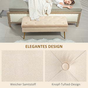 Sitzbank Samtoptik mit Stauraum Metallrahmen 102x35x43cm Beige