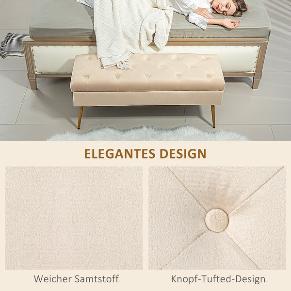Sitzbank Samtoptik mit Stauraum Metallrahmen 102x35x43cm Beige