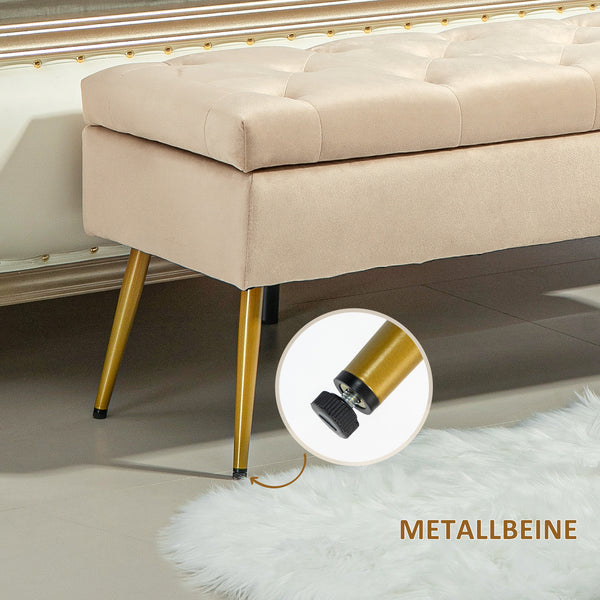 Sitzbank Samtoptik mit Stauraum Metallrahmen 102x35x43cm Beige