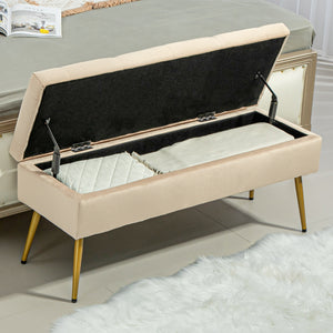 Sitzbank Samtoptik mit Stauraum Metallrahmen 102x35x43cm Beige