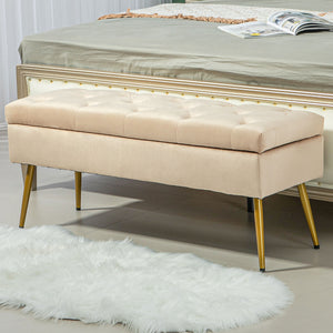 Sitzbank Samtoptik mit Stauraum Metallrahmen 102x35x43cm Beige