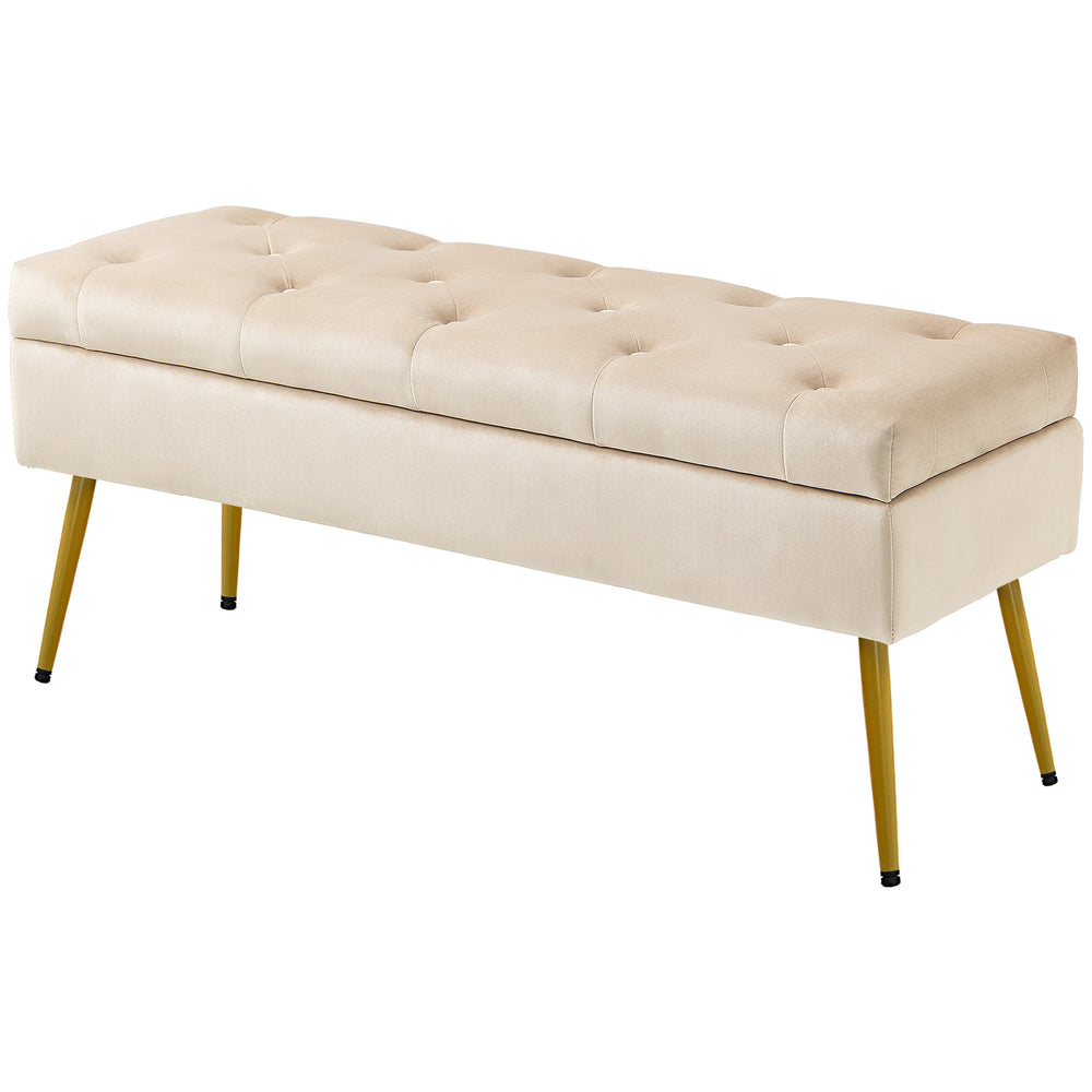 Sitzbank Samtoptik mit Stauraum Metallrahmen 102x35x43cm Beige