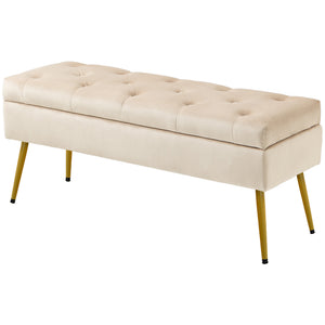 Sitzbank Samtoptik mit Stauraum Metallrahmen 102x35x43cm Beige