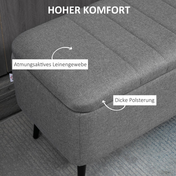 Sitzbank Polsterbank mit Stauraum und Stahlbeinen Leinenoptik grau