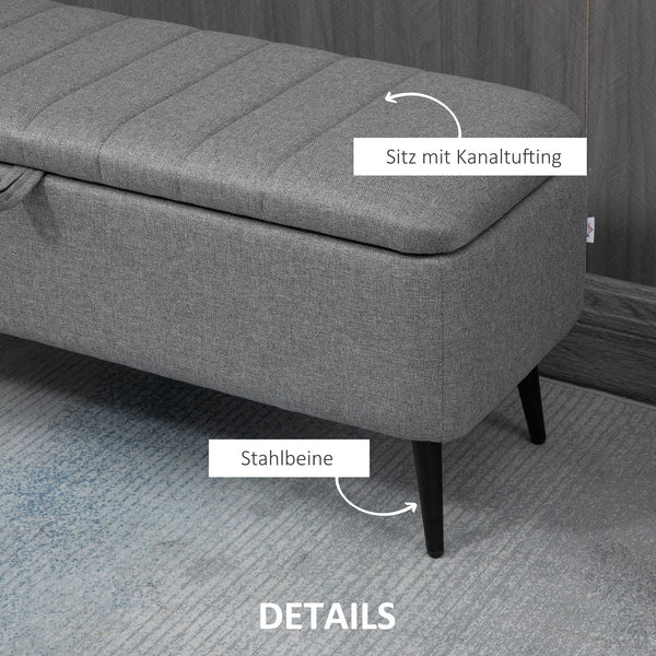 Sitzbank Polsterbank mit Stauraum und Stahlbeinen Leinenoptik grau