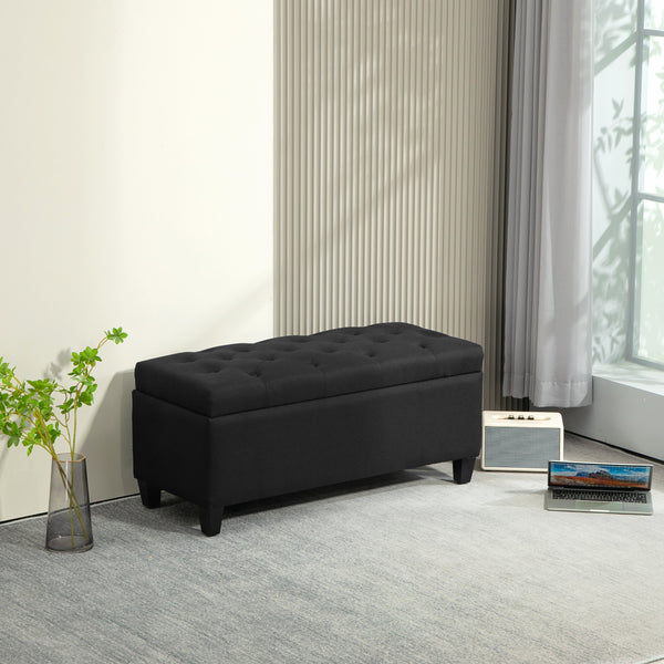 Sitzbank mit Stauraum gepolstert 100cm Holz schwarz