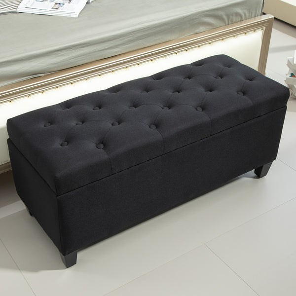 Sitzbank mit Stauraum gepolstert 100cm Holz schwarz