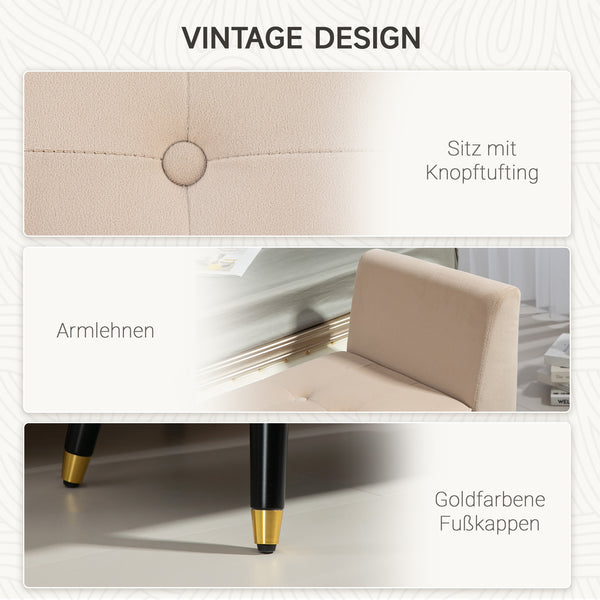 Sitzbank mit Stauraum Armlehnen & Samtoptik 107x42x65cm Beige
