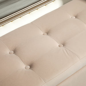 Sitzbank mit Stauraum Armlehnen & Samtoptik 107x42x65cm Beige