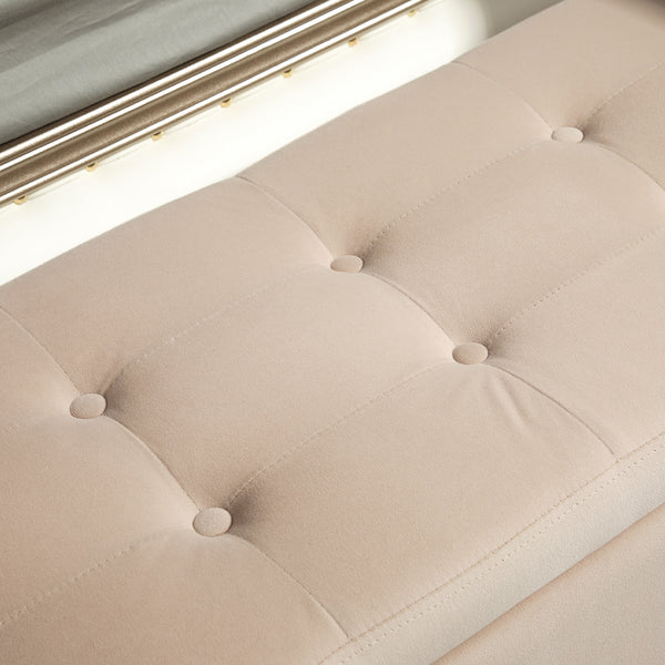 Sitzbank mit Stauraum Armlehnen & Samtoptik 107x42x65cm Beige